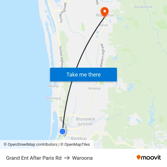 Grand Ent After Paris Rd to Waroona map