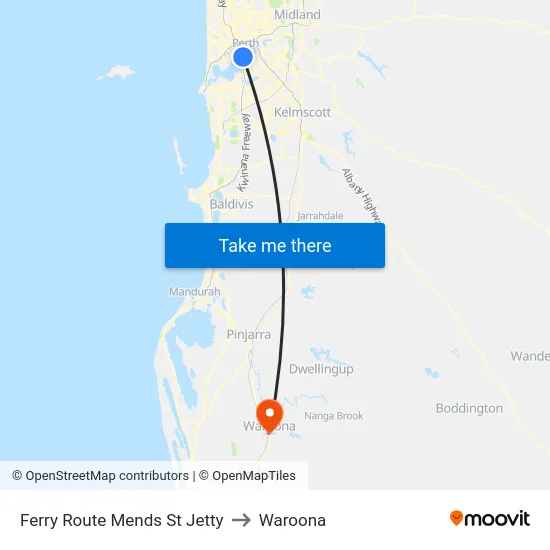 Ferry Route Mends St Jetty to Waroona map