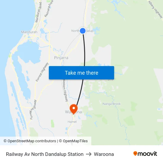 Railway Av North Dandalup Station to Waroona map