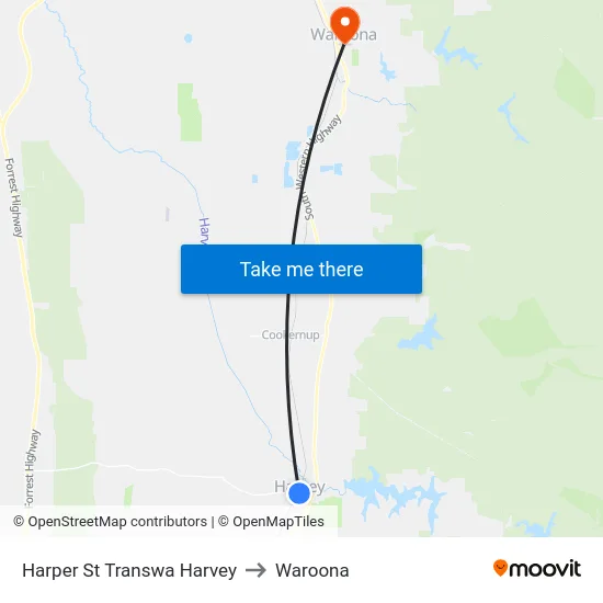 Harper St Transwa Harvey to Waroona map