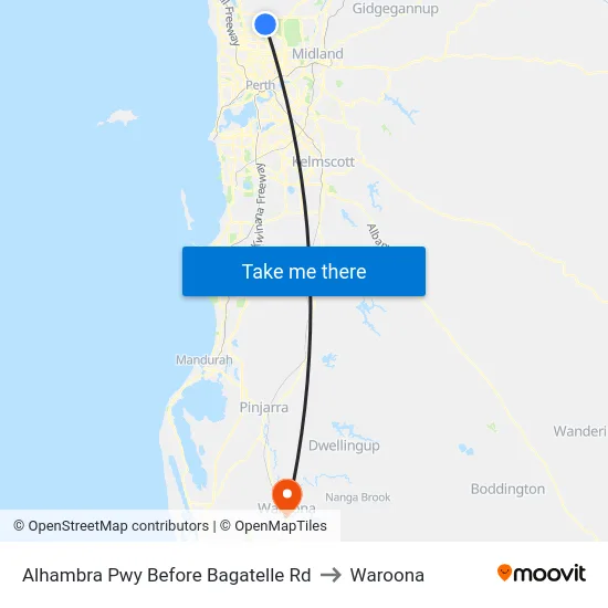 Alhambra Pwy Before Bagatelle Rd to Waroona map