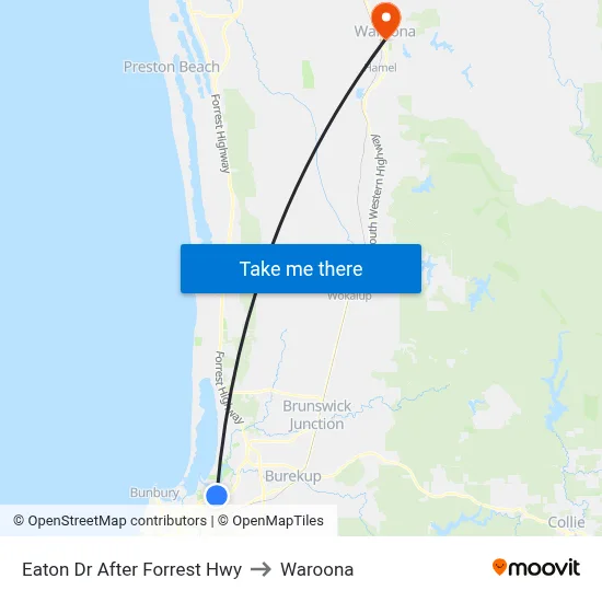 Eaton Dr After Forrest Hwy to Waroona map
