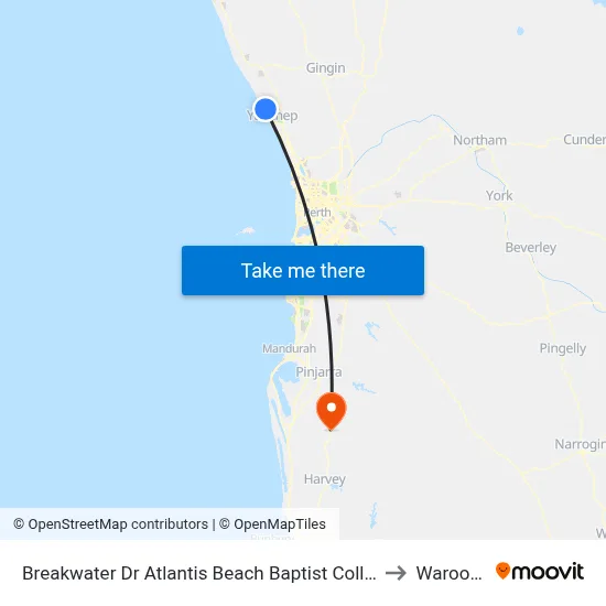 Breakwater Dr Atlantis Beach Baptist College to Waroona map
