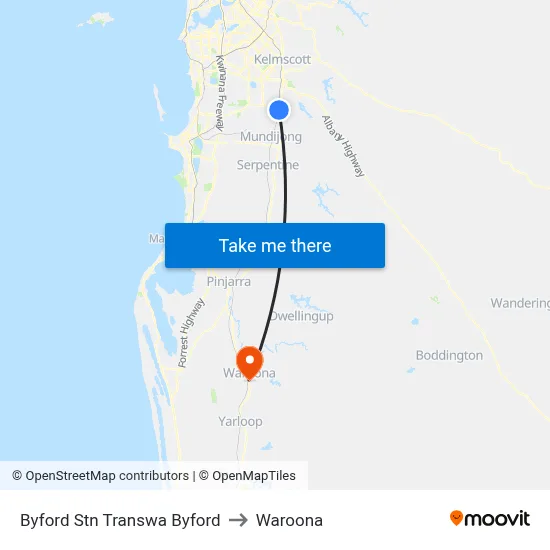 Byford Stn Transwa Byford to Waroona map
