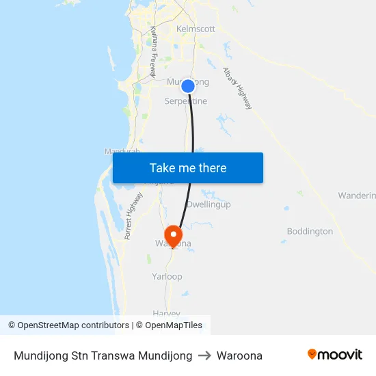 Mundijong Stn Transwa Mundijong to Waroona map