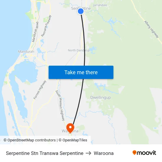Serpentine Stn Transwa Serpentine to Waroona map