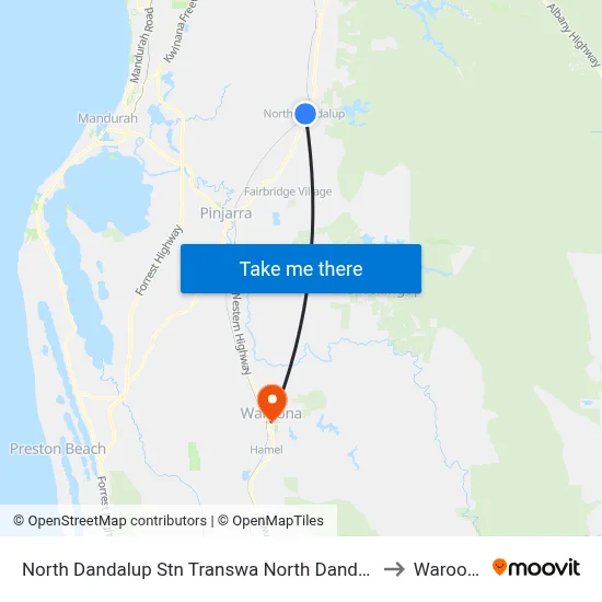 North Dandalup Stn Transwa North Dandalup to Waroona map