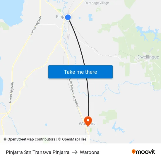 Pinjarra Stn Transwa Pinjarra to Waroona map
