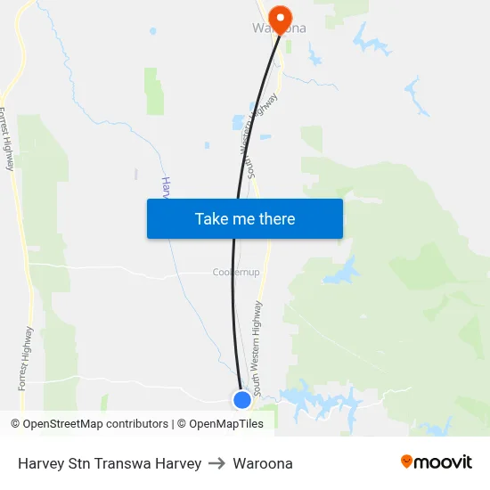 Harvey Stn Transwa Harvey to Waroona map