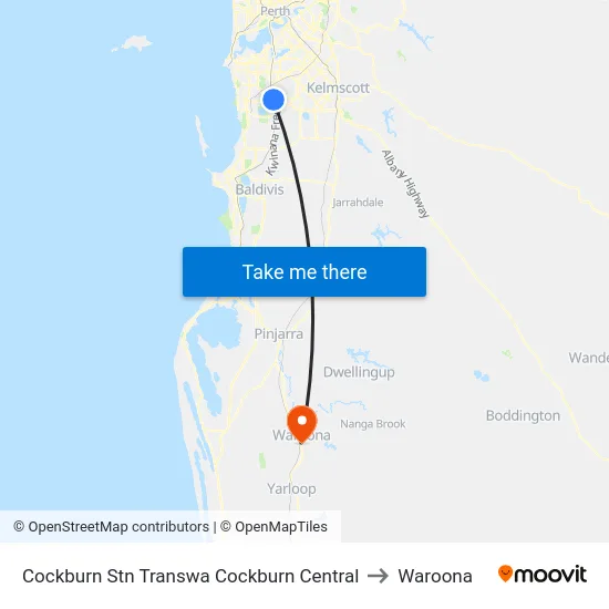 Cockburn Stn Transwa Cockburn Central to Waroona map