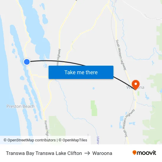 Transwa Bay Transwa Lake Clifton to Waroona map