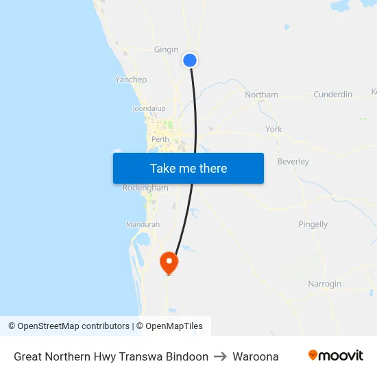 Great Northern Hwy Transwa Bindoon to Waroona map