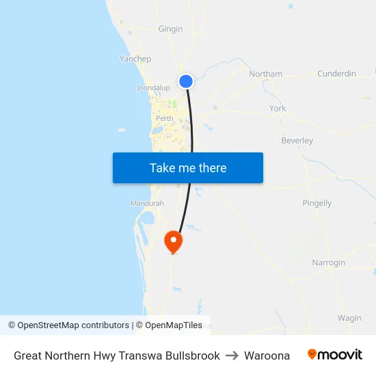 Great Northern Hwy Transwa Bullsbrook to Waroona map