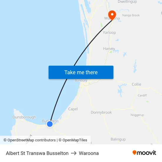 Albert St Transwa Busselton to Waroona map