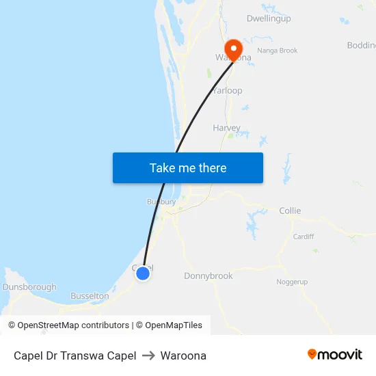 Capel Dr Transwa Capel to Waroona map