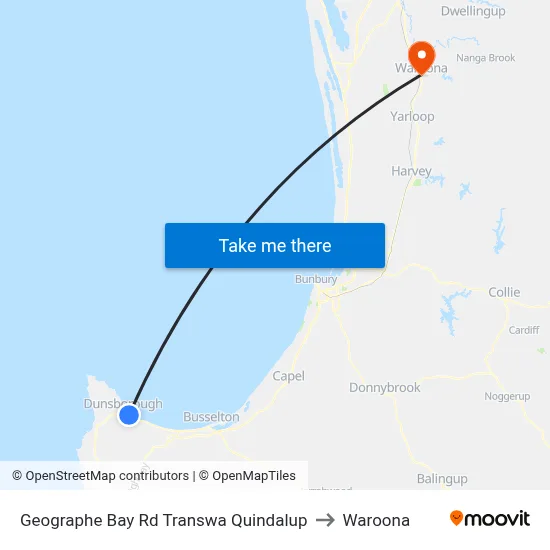 Geographe Bay Rd Transwa Quindalup to Waroona map