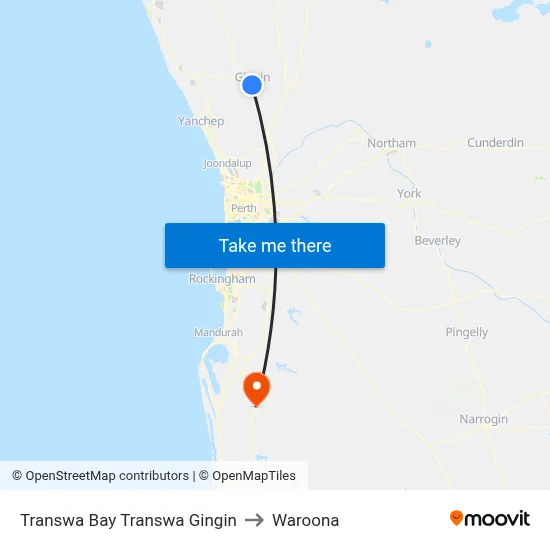 Transwa Bay Transwa Gingin to Waroona map
