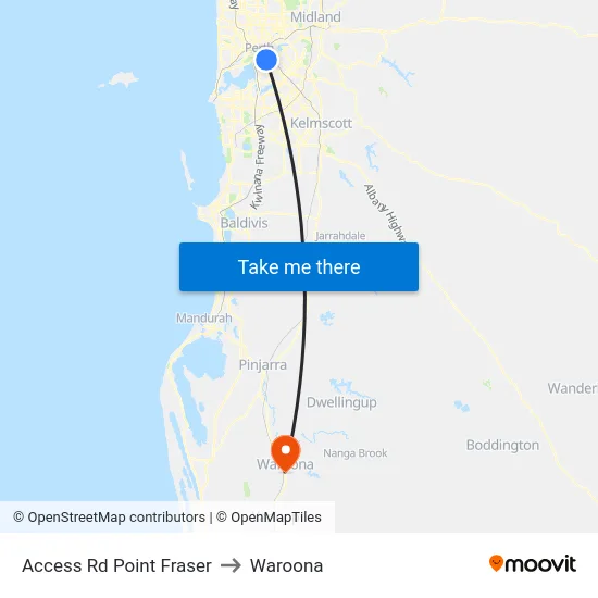 Access Rd Point Fraser to Waroona map
