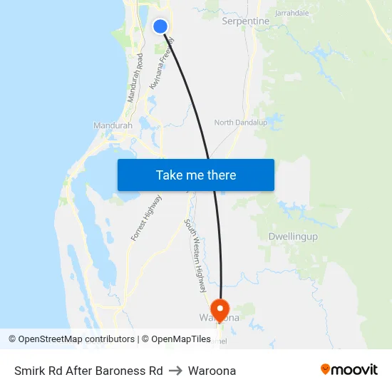 Smirk Rd After Baroness Rd to Waroona map
