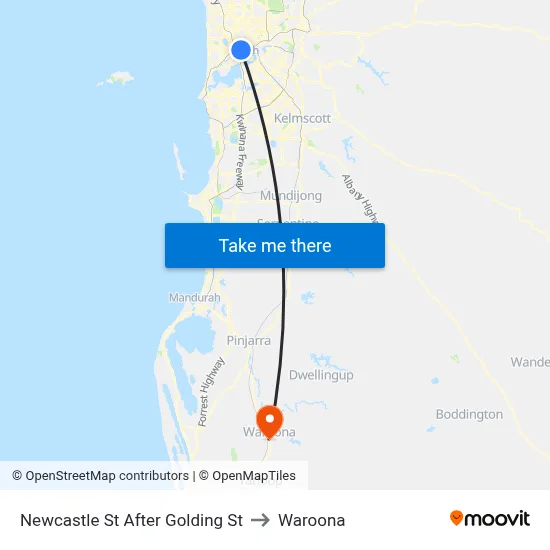 Newcastle St After Golding St to Waroona map