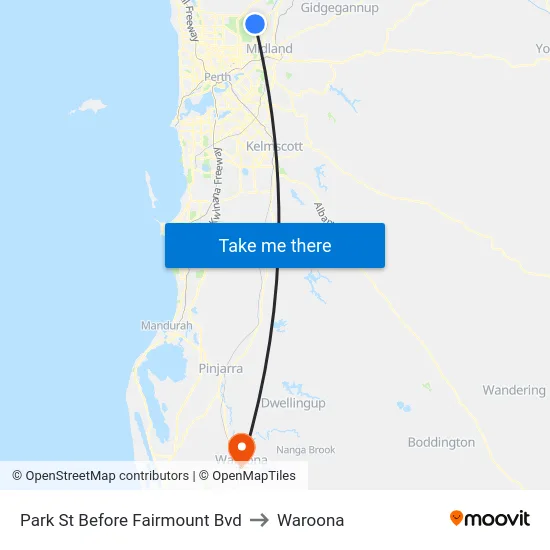 Park St Before Fairmount Bvd to Waroona map