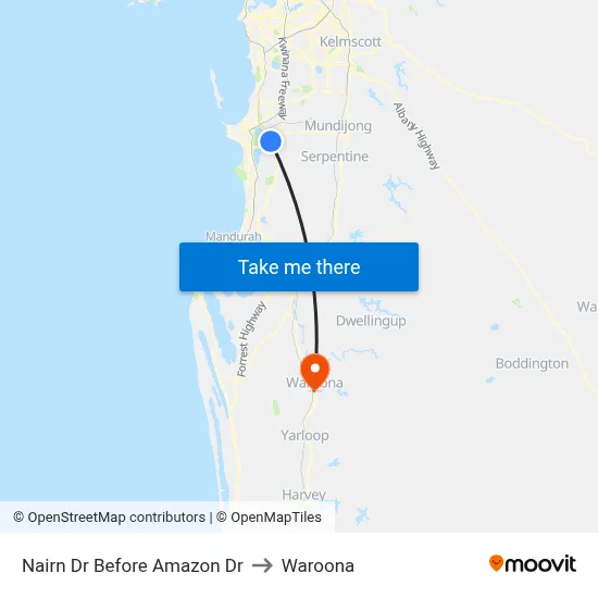 Nairn Dr Before Amazon Dr to Waroona map