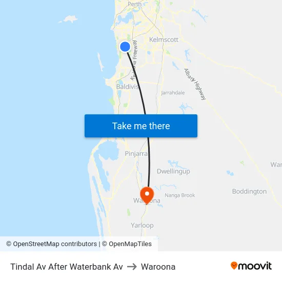 Tindal Av After Waterbank Av to Waroona map