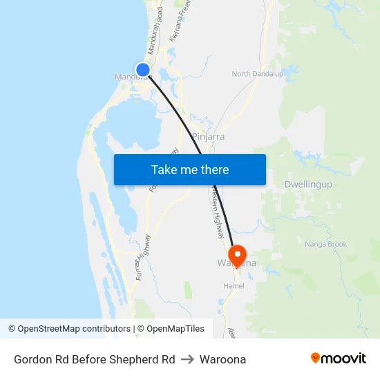 Gordon Rd Before Shepherd Rd to Waroona map