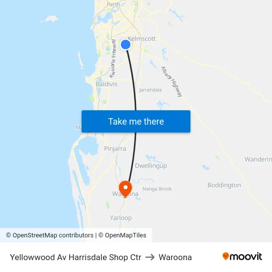 Yellowwood Av Harrisdale Shop Ctr to Waroona map