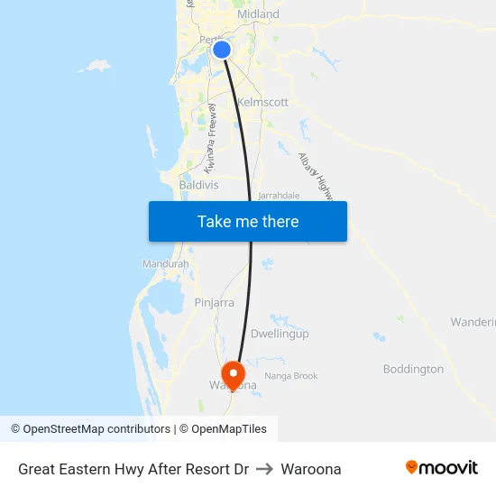 Great Eastern Hwy After Resort Dr to Waroona map