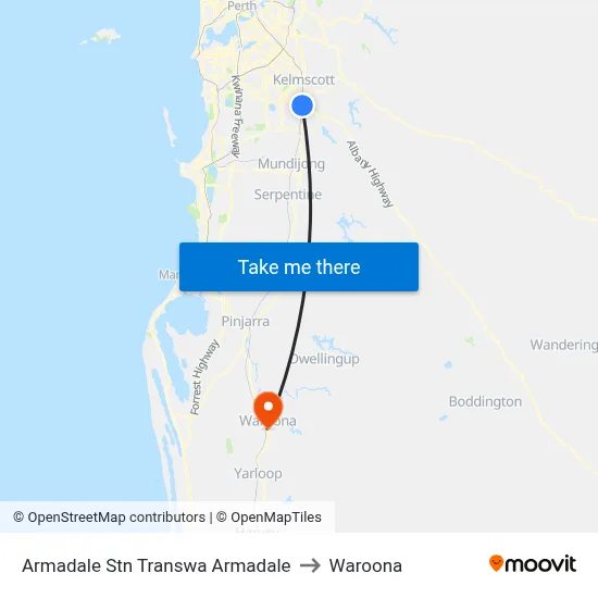 Armadale Stn Transwa Armadale to Waroona map