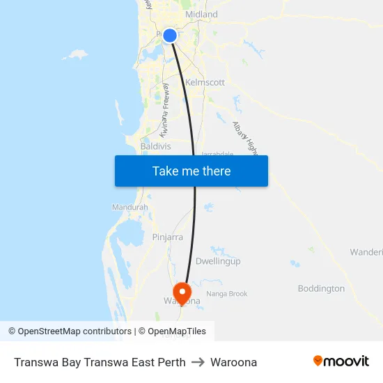 Transwa Bay Transwa East Perth to Waroona map