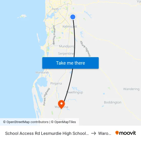 School Access Rd Lesmurdie High School Stand 2 to Waroona map