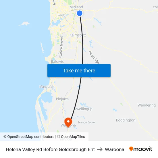 Helena Valley Rd Before Goldsbrough Ent to Waroona map