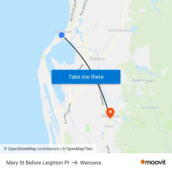 Mary St Before Leighton Pl to Waroona map