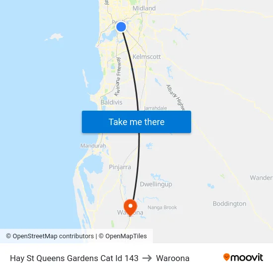 Hay St Queens Gardens Cat Id 143 to Waroona map