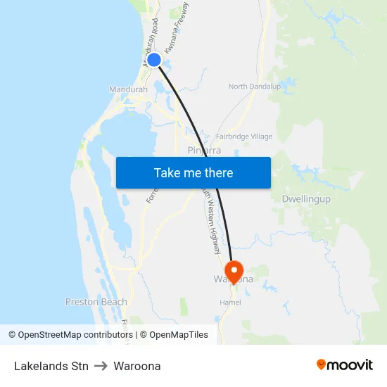 Lakelands Stn to Waroona map