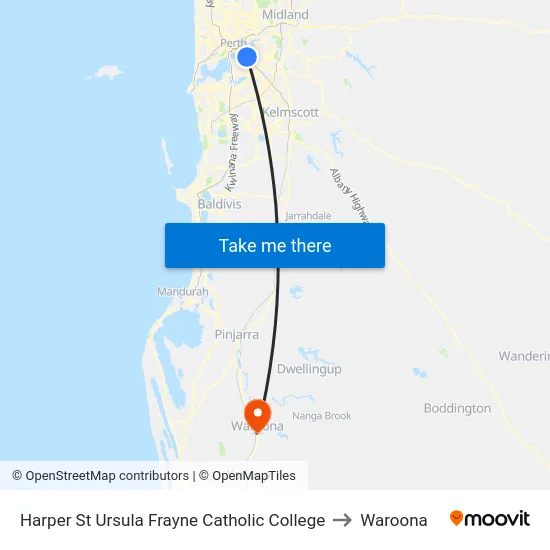Harper St Ursula Frayne Catholic College to Waroona map