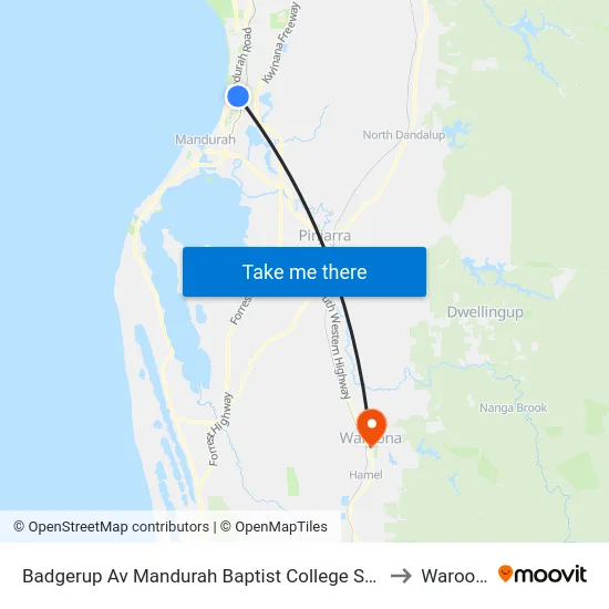 Badgerup Av Mandurah Baptist College Stand 2 to Waroona map