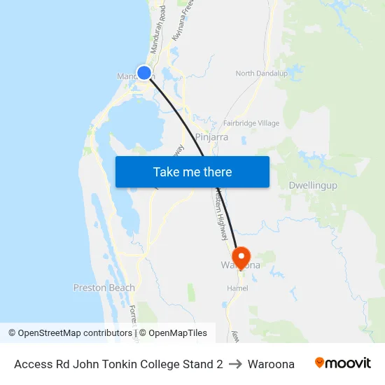 Access Rd John Tonkin College Stand 2 to Waroona map