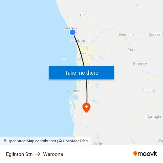 Eglinton Stn to Waroona map