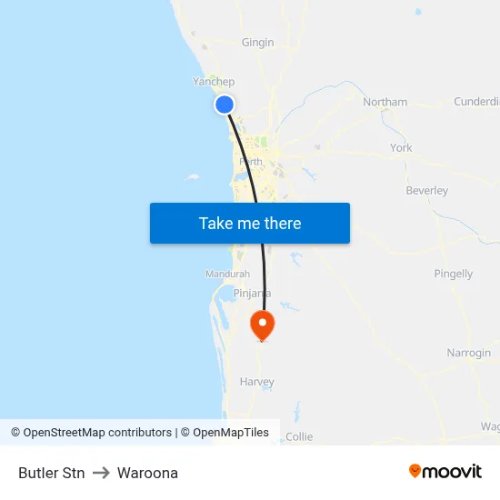 Butler Stn to Waroona map