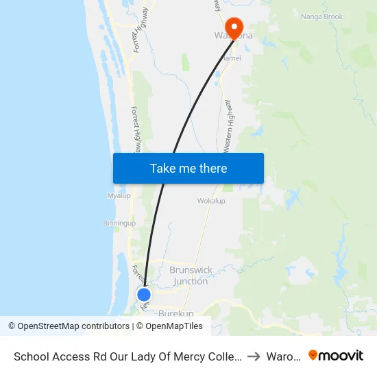 School Access Rd Our Lady Of Mercy College Australind to Waroona map