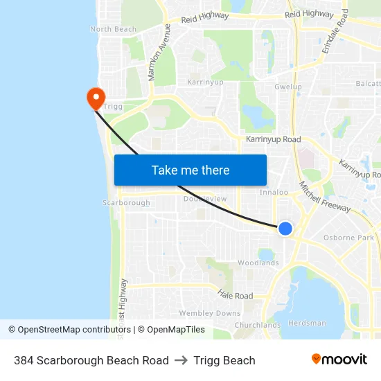384 Scarborough Beach Road to Trigg Beach map