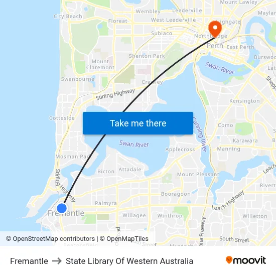 Fremantle to State Library Of Western Australia map