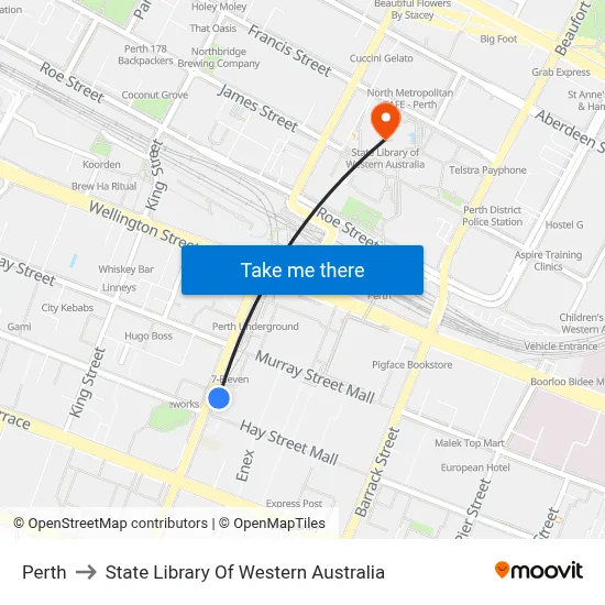 Perth to State Library Of Western Australia map