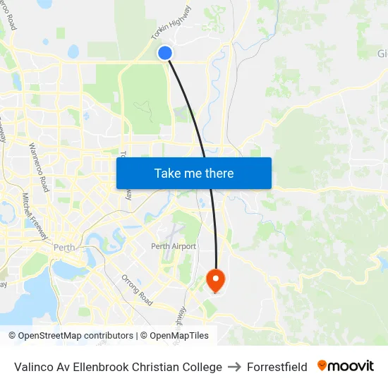 Valinco Av Ellenbrook Christian College to Forrestfield map