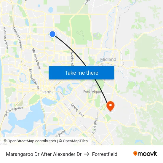 Marangaroo Dr After Alexander Dr to Forrestfield map