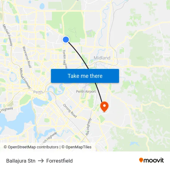 Ballajura Stn to Forrestfield map