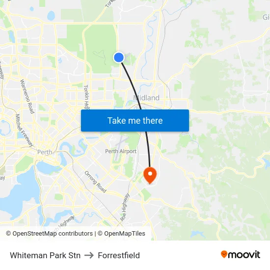 Whiteman Park Stn to Forrestfield map